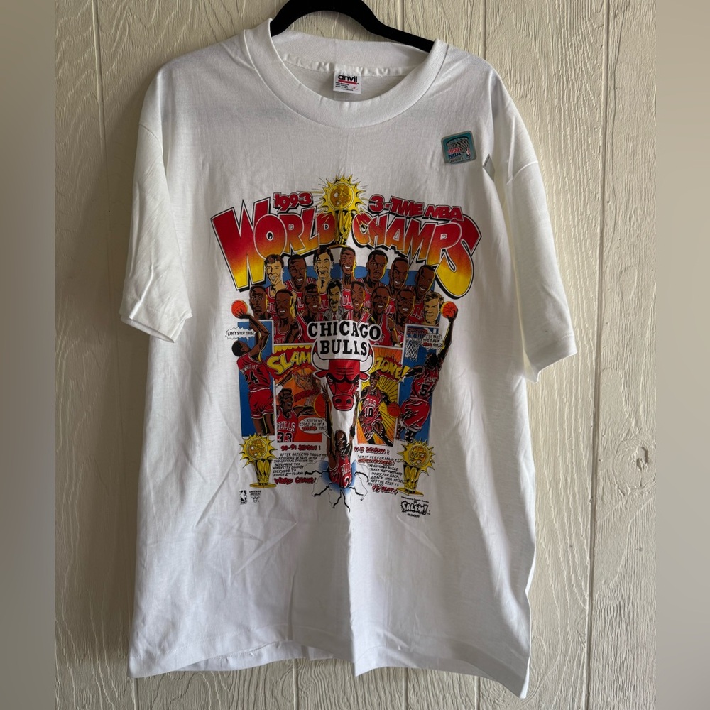 Vintage 90's Chicago Bulls 1993 NBA Finals Caricature T-Shirt Size XL